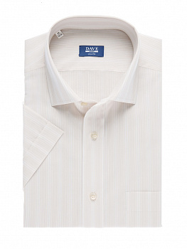 Белая сорочка Dave Raball Slim fit в бежевую полоску карман 010743
