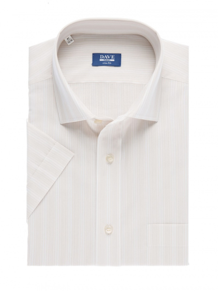 Белая сорочка Dave Raball Slim fit в бежевую полоску карман 010743