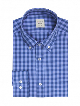 Рубашка Colletto Nuovo Slim fit в сине-голубую клетку воротник на пуговицах карман 012195