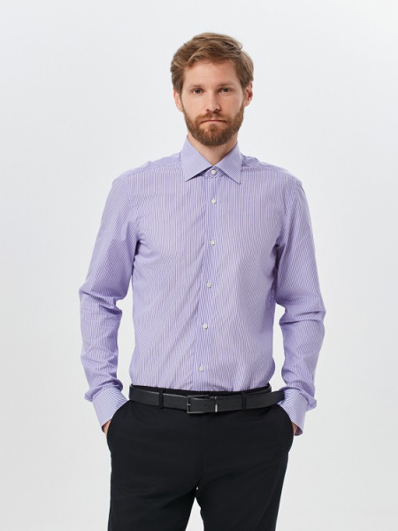 Сорочка Colletto Bianco в бело-сиреневую полоску Slim fit 010207