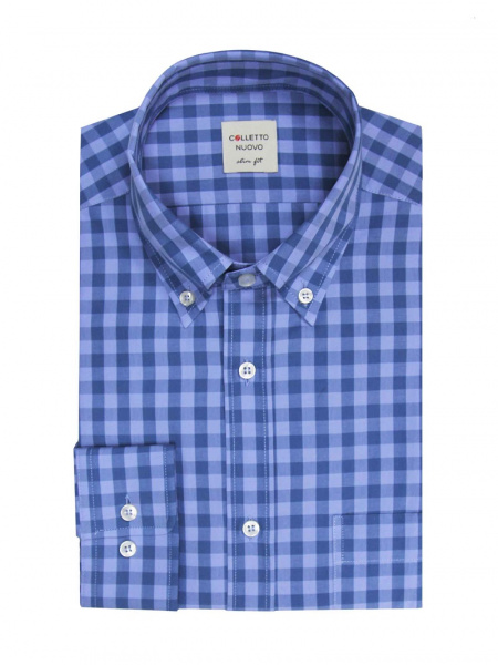 Рубашка Colletto Nuovo Slim fit в сине-голубую клетку воротник на пуговицах карман 012195