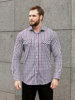 Рубашка Dave Raball Classic fit в бордо-сине-белую клетку, 2 кармана 000293 LR CLF