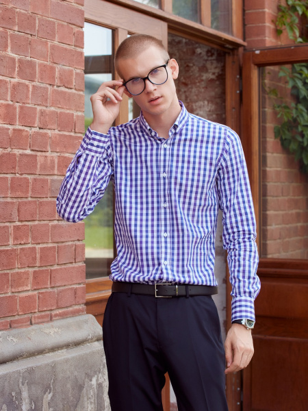 Рубашка Dave Raball Classic fit в бело-фиолетовую клетку 000275 