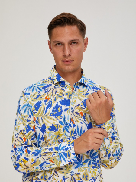 Рубашка Colletto Nuovo Classic fit цветочный принт лен вискоза мягкий воротник 000197 