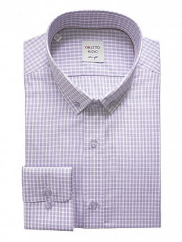 Сиреневая сорочка Colletto Nuovo Slim fit в клетку воротник на пуговицах N012177