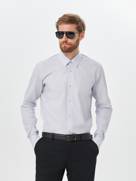 Белая рубашка в синюю полоску Dave Raball Slim fit  007048 SF 