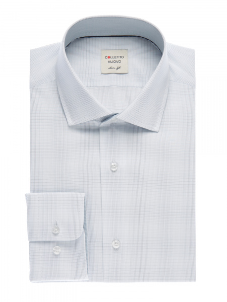 Сорочка Colletto Nuovo Slim fit в серо-голубую микроклетку 010212