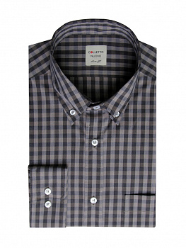 Рубашка Colletto Nuovo Slim fit в серо-коричневую клетку воротник на пуговицах карман хб/эл 012197