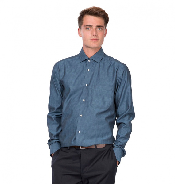 Бирюзовая сорочка Dave Raball Slim fit из структурной ткани 009419 SF 