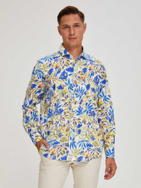 Рубашка Colletto Nuovo Classic fit цветочный принт лен вискоза мягкий воротник 000197