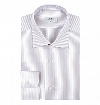 Сорочка Colletto Bianco в бело-бежевую полоску Slim fit из структурной ткани 007429