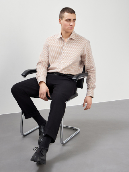 Сорочка Dave Raball Regular fit в коричневую полоску 000277 RF