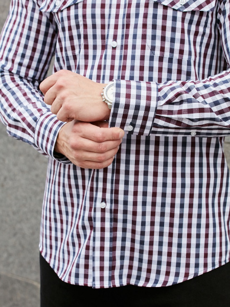 Рубашка Dave Raball в бордо-сине-белую клетку Slim fit 000292 