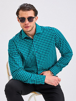Рубашка Dave Raball Regular fit в зелено-синюю клетку  000305 RF