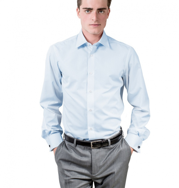 Голубая сорочка Dave Raball Classic fit из структурной ткани под запонку 005969