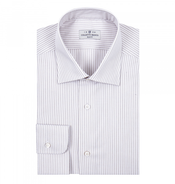 Сорочка Colletto Bianco в бело-бежевую полоску Slim fit из структурной ткани 007429