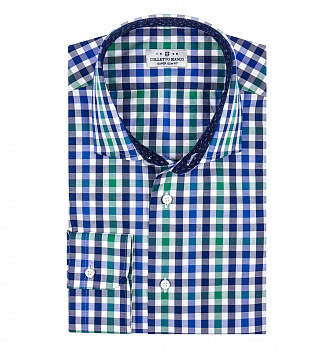 Сорочка Colletto Bianco Super Slim fit в зелено-синюю клетку с отделкой на воротнике 007920
