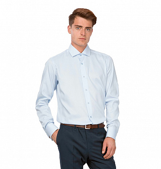 Голубая сорочка Dave Raball Slim fit из структурной ткани под запонку 009277