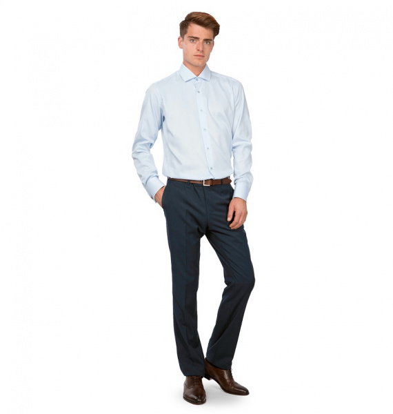 Голубая сорочка Dave Raball Slim fit из структурной ткани под запонку 009277 
