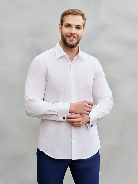 Белая сорочка Dave Raball Regular fit из структурной ткани под запонку 005967 