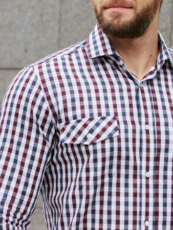Рубашка Dave Raball в бордо-сине-белую клетку Slim fit 000292 