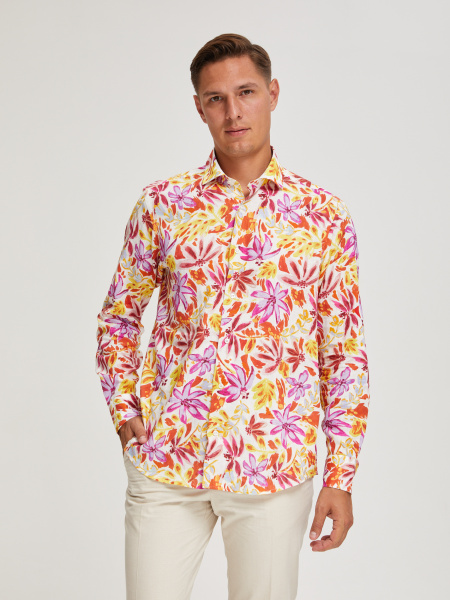 Рубашка Colletto Nuovo Classic fit цветочный принт лен вискоза мягкий воротник 000195 