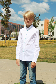 Белая сорочка Colletto Bianco для мальчика с отделкой воротник на пуговицах 000177
