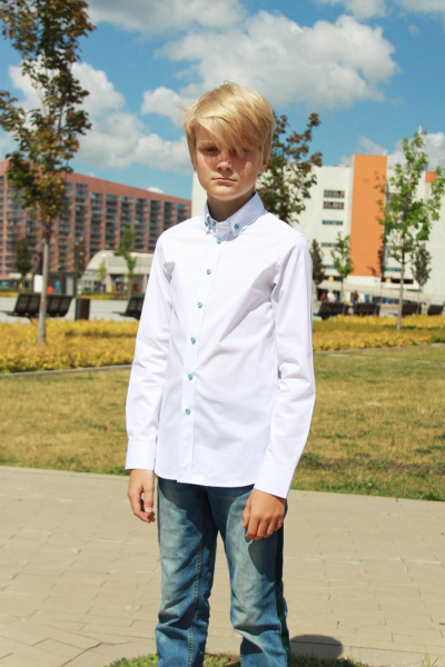 Белая сорочка Colletto Bianco для мальчика с отделкой воротник на пуговицах 000177