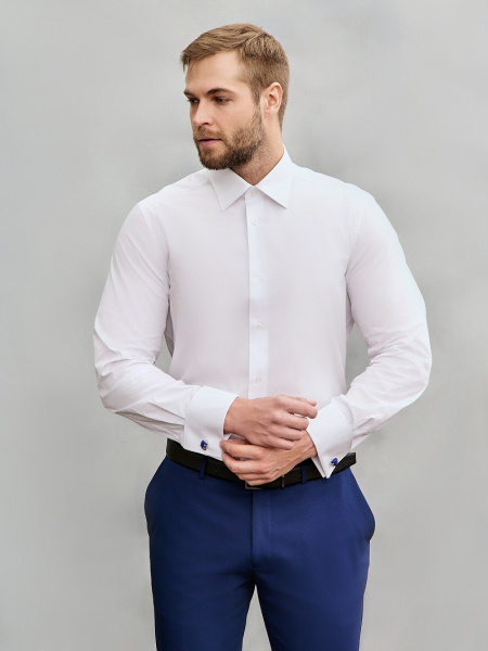 Белая сорочка Dave Raball Regular fit из структурной ткани под запонку 005967