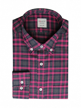 Рубашка Colletto Nuovo Slim fit в серо-малиновую клетку воротник на пуговицах 012198