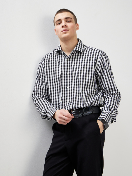 Рубашка Dave Raball в черно-белую  клетку Slim fit 000286 SF