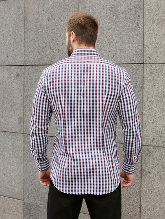 Рубашка Dave Raball в бордо-сине-белую клетку Slim fit 000292 