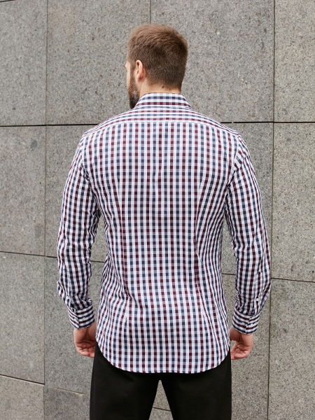 Рубашка Dave Raball в бордо-сине-белую клетку Slim fit 000292 