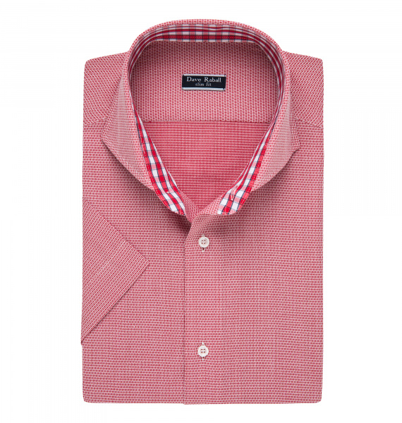 Рубашка Dave Raball Slim fit в красно-белую клетку кор.рукав 008758