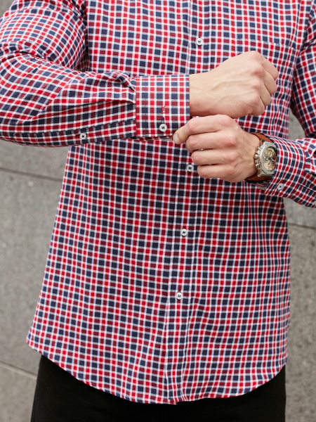 Рубашка Dave Raball Classic fit в красно-сине-белую клетку, карман 000290 