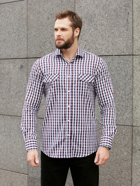 Рубашка Dave Raball в бордо-сине-белую клетку Slim fit 000292 SF 