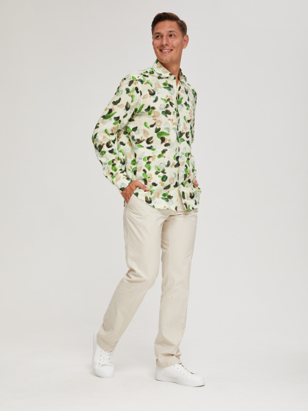 Рубашка Colletto Nuovo Classic fit цветочный принт лен вискоза мягкий воротник 000198 