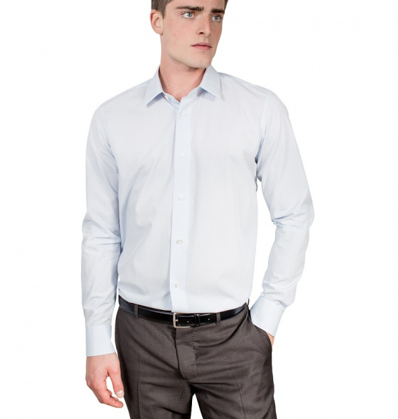 Голубая сорочка Colletto Bianco микроклетка Super Slim fit из ткани Albini 006134