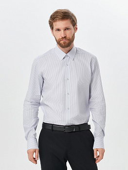 Белая рубашка в синюю полоску Dave Raball Slim fit  007048 SF
