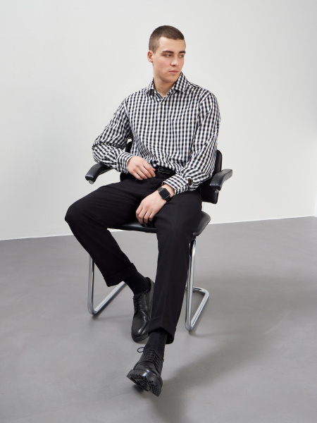 Рубашка Dave Raball в черно-белую  клетку Slim fit 000286 SF 