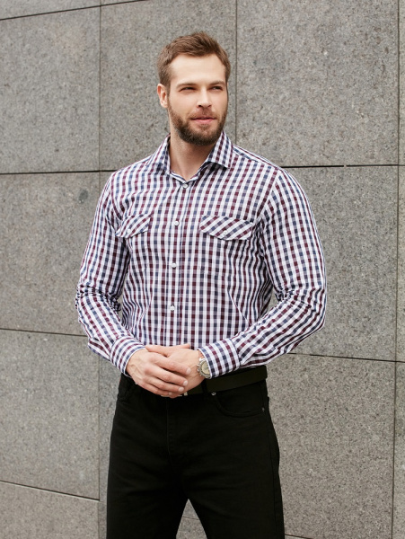 Рубашка Dave Raball в бордо-сине-белую клетку Slim fit 000292