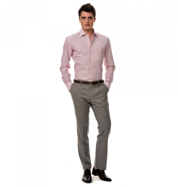 Сорочка Colletto Bianco Regular fit красно-белая клетка из структурной ткани ткань Monti 007421 