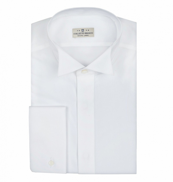 Белая сорочка Colletto Bianco Slim fit под запонку под бабочку хлопок эластан 006896