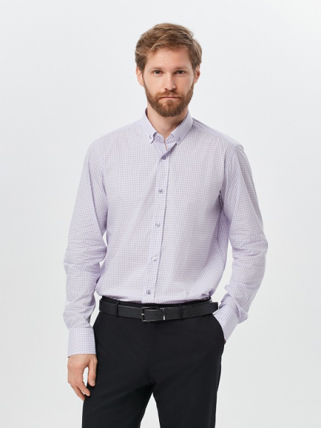 Сиреневая сорочка Colletto Nuovo Slim fit в клетку воротник на пуговицах N012177 