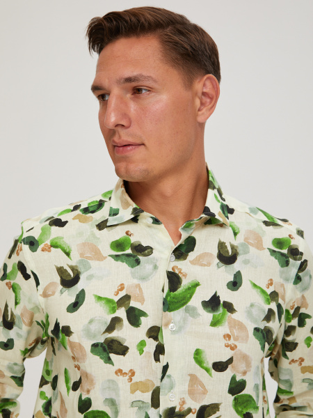 Рубашка Colletto Nuovo Classic fit цветочный принт лен вискоза мягкий воротник 000198 