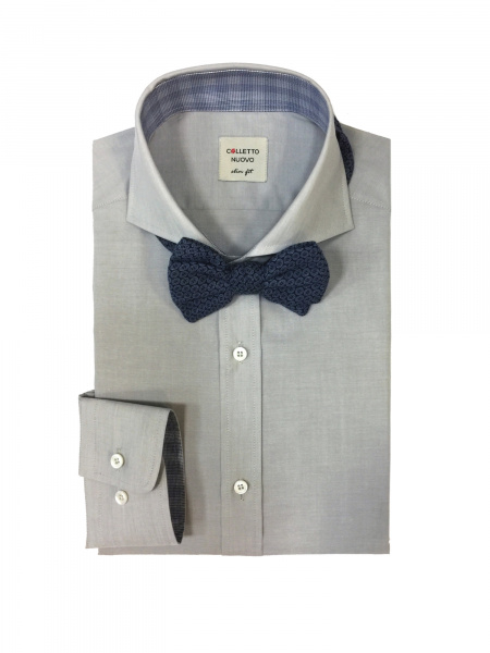 Серая сорочка Colletto Nuovo Slim fit с отделкой из ткани Albini 012189