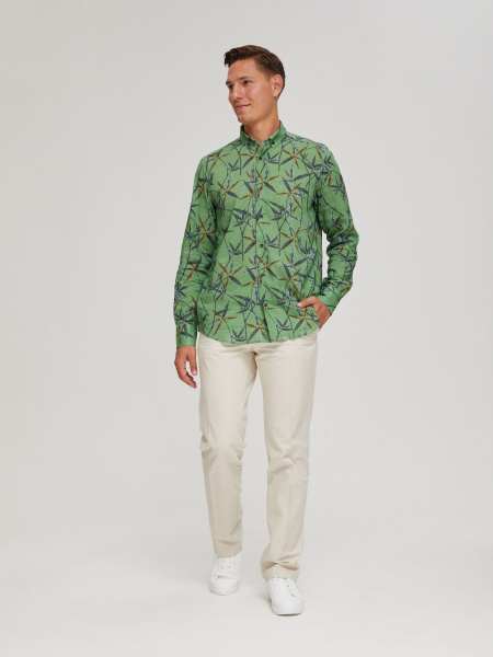Рубашка Colletto Nuovo Classic fit цветочный принт лен вискоза воротник на пуговицах 000192 