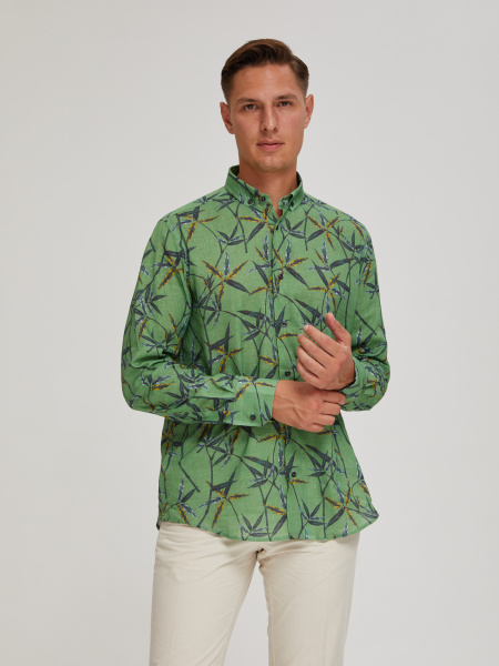 Рубашка Colletto Nuovo Classic fit цветочный принт лен вискоза воротник на пуговицах 000192