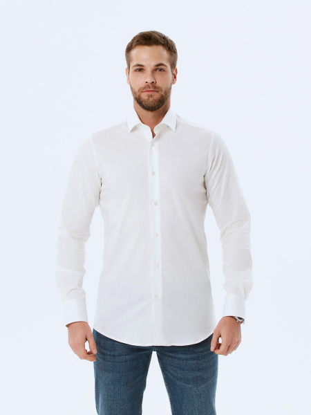 Сорочка Dave Raball цвета айвори Slim fit хлопок с эластаном 000239 