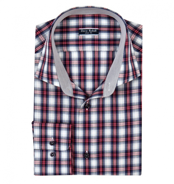 Рубашка Dave Raball Super Slim fit в серо-фиолетовую клетку с отделкой 008414 